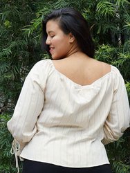 Plus Size Smocked Sleeve Wrap Blouse - Yellow