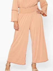 Plus Size Smocked Waist Wide Leg Palazzo Pants - Apricot