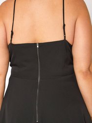 Plus Size V-Neck Spaghetti Strap Cocktail Dress In Black