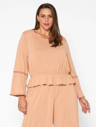 Plus Size Women's Fringe Cuff Bell Sleeve Top - Apricot