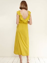 Ruffle Trim Wrapped Midi Dress in Mustard