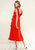 Ruffle Trim Wrapped Midi Dress in Red