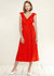 Ruffle Trim Wrapped Midi Dress in Red