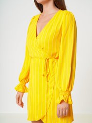 Smocked Bell Sleeve Wrap Dress in Yellow