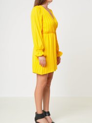 Smocked Bell Sleeve Wrap Dress in Yellow