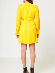 Smocked Bell Sleeve Wrap Dress in Yellow