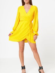 Smocked Bell Sleeve Wrap Dress in Yellow - Yellow