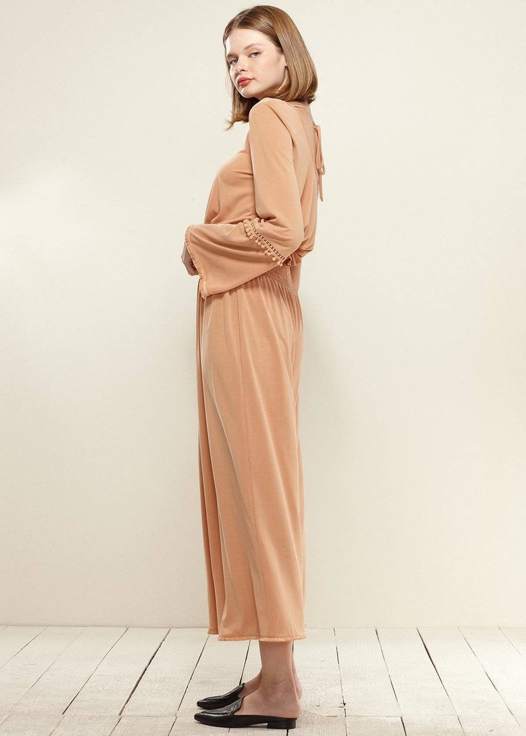 Smocked Waist Wide Leg Palazzo Pants in Apricot