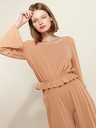 Smocked Waist Wide Leg Palazzo Pants in Apricot