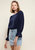 Stitch Accent Puff Shoulder Bell Cuff Top in Navy