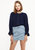 Stitch Accent Puff Shoulder Bell Cuff Top in Navy - Navy