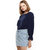 Stitch Accent Puff Shoulder Bell Cuff Top in Navy