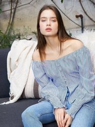 Stripe Off Shoulder Blouse in Blue