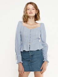 Stripe Off Shoulder Blouse in Blue - Blue