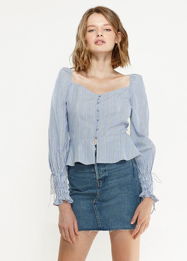 Stripe Off Shoulder Blouse in Blue - Blue