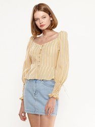 Stripe Off Shoulder Blouse in Yellow - Yellow