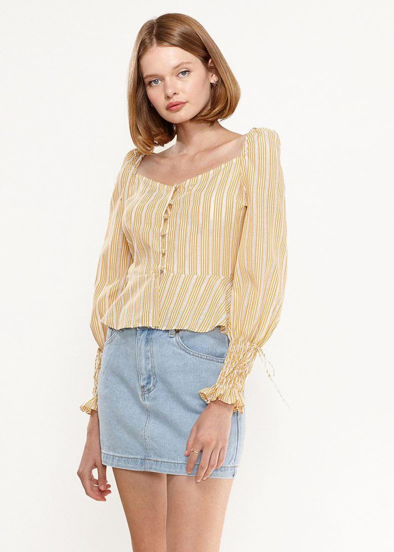 Stripe Off Shoulder Blouse in Yellow - Yellow