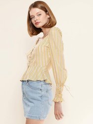 Stripe Off Shoulder Blouse in Yellow