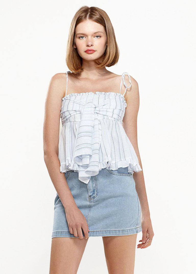 Tie Front Flared Cami Blouse in Oceanstripe - Oceanstripe