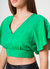 Tie Waist Cape Sleeve Cropped Blouse in Kelly Green