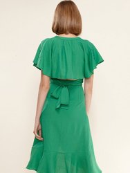 Tie Waist Cape Sleeve Cropped Blouse in Kelly Green