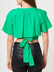 Tie Waist Cape Sleeve Cropped Blouse in Kelly Green