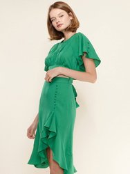Tie Waist Cape Sleeve Cropped Blouse in Kelly Green