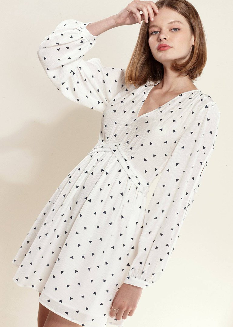 Triangle Print Long Sleeve Dress in White Triangle - White Triangle