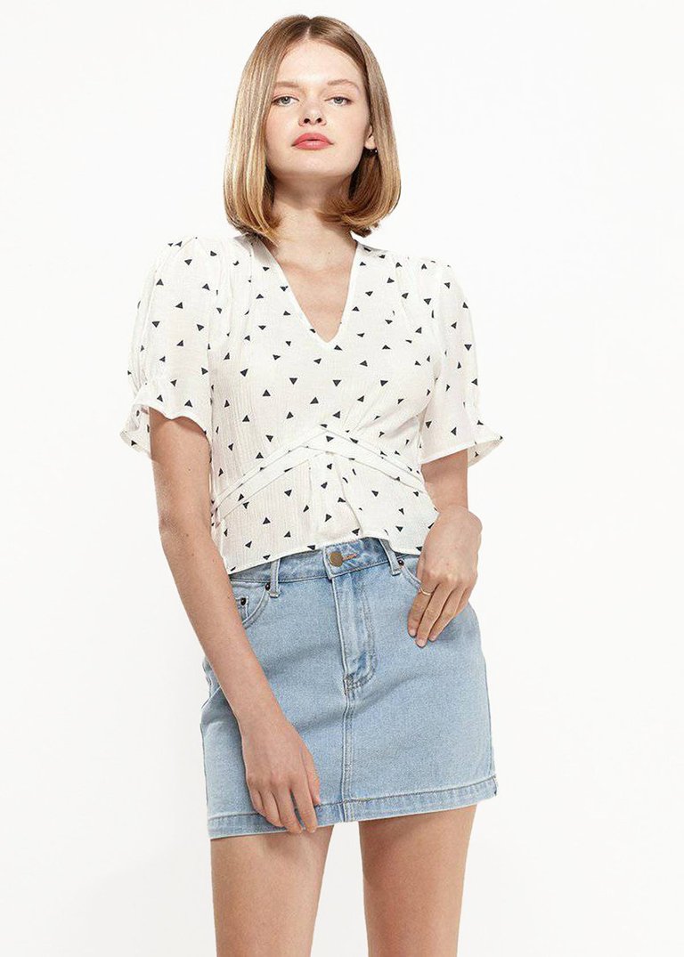 Triangle Print Puff Sleeve Blouse in White triangle - White triangle