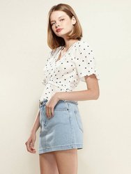 Triangle Print Puff Sleeve Blouse in White triangle