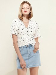 Triangle Print Puff Sleeve Blouse in White triangle