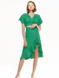 Women's Asymmetrical Hem Button Front Skirt in Kelly Green - Kelly Green