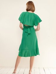 Women's Asymmetrical Hem Button Front Skirt in Kelly Green