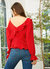 Women's Asymmetrical Shoulder Ruffle Blouse in Red