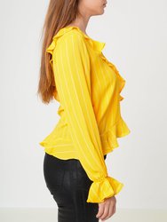 Women's Asymmetrical Shoulder Ruffle Blouse in Yellow