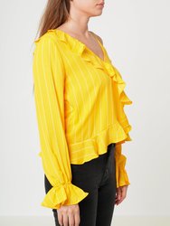 Women's Asymmetrical Shoulder Ruffle Blouse in Yellow