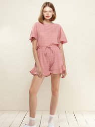 Women's Grid Print High-waist Shorts in Pink Window
