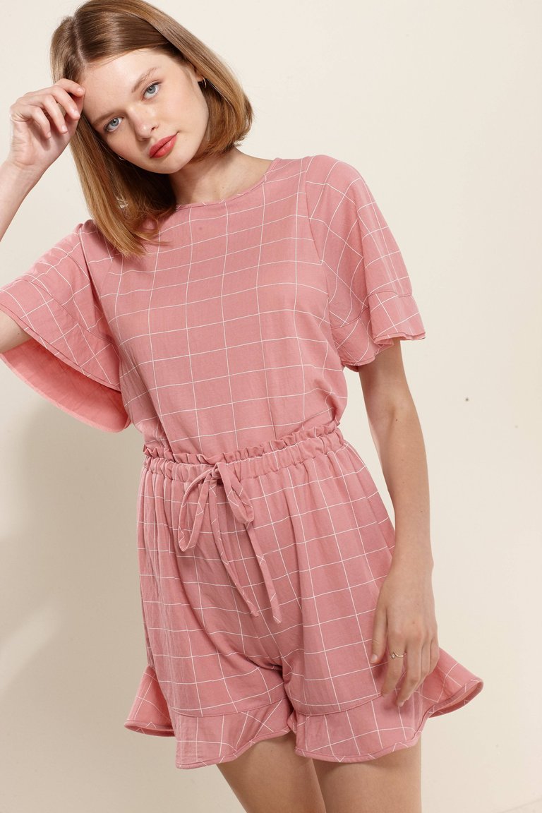 Women's Grid Print High-waist Shorts in Pink Window - Pink Window