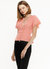 Women's Lace Trim Cape Sleeve Wrap Blouse in Coral - Coral