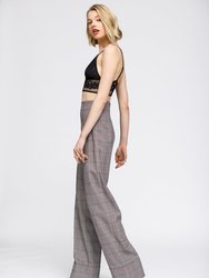 Women's Multi Glen Plaid High Waist Wide Leg Pants