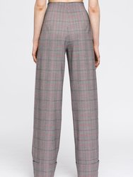 Women's Multi Glen Plaid High Waist Wide Leg Pants