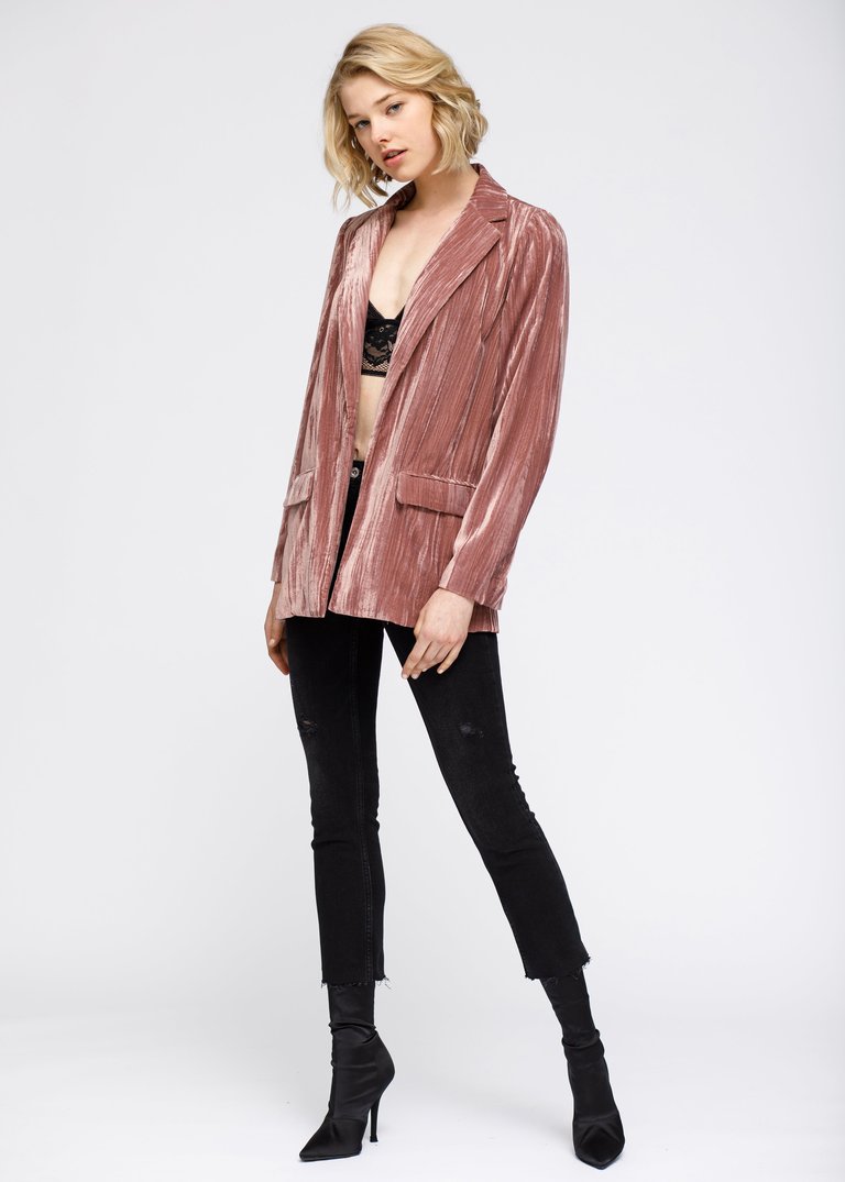 Women's Velvet Blazer With Flap Pockets In Rogue