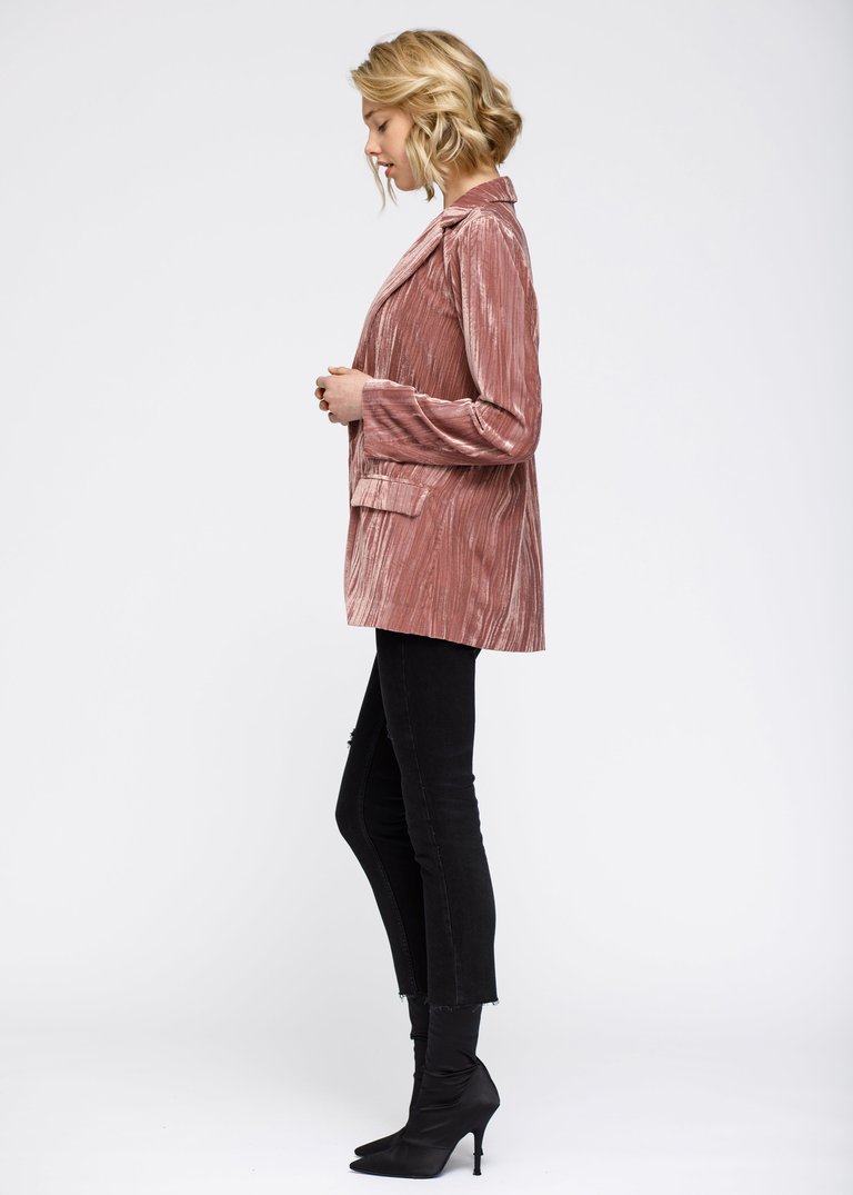 Women's Velvet Blazer With Flap Pockets In Rogue - Rogue