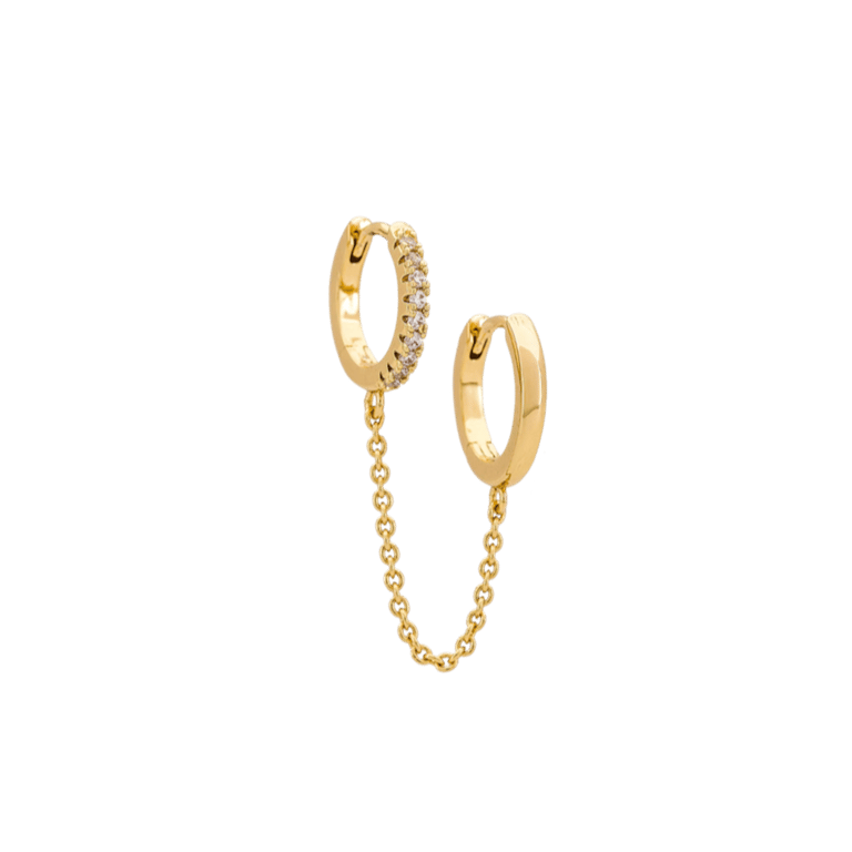 Double Huggie Chain Earring - Gold