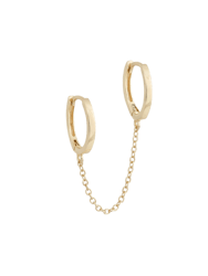 Solid Double Huggie Chain Earring - Gold
