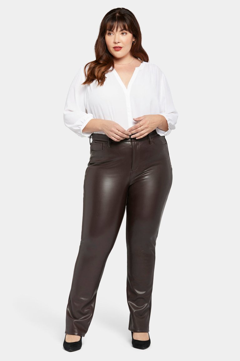 Faux Leather Marilyn Straight Pants In Plus Size - Cordovan - Cordovan