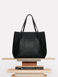 Leather Tote Bag With Pouch - Black