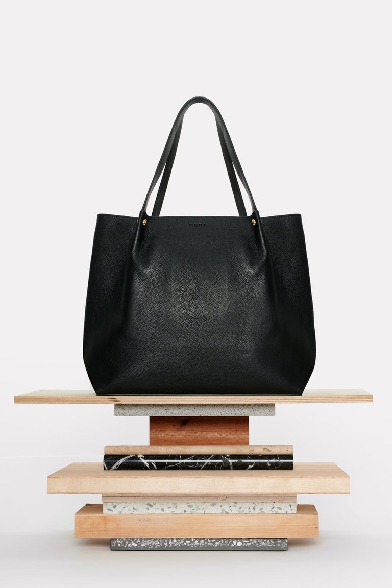 Leather Tote Bag With Pouch - Black