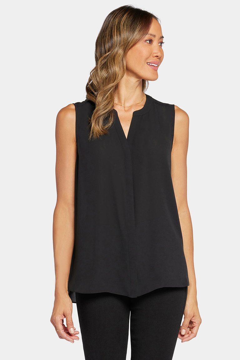 Sleeveless Pintuck Blouse - Black - Black