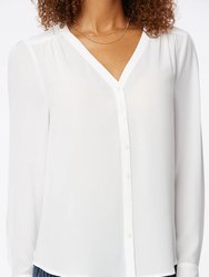 Smocked V-Neck Blouse - Optic White - Optic White